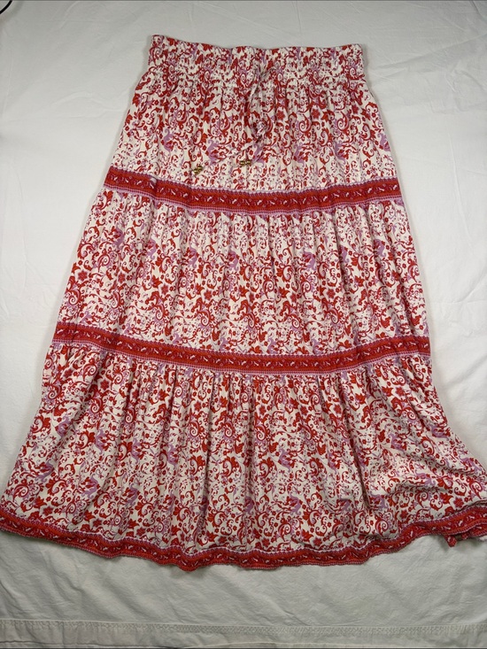 Midnight Sky Dresses & Skirts - Bohemian Red Floral Tiered Maxi Skirt